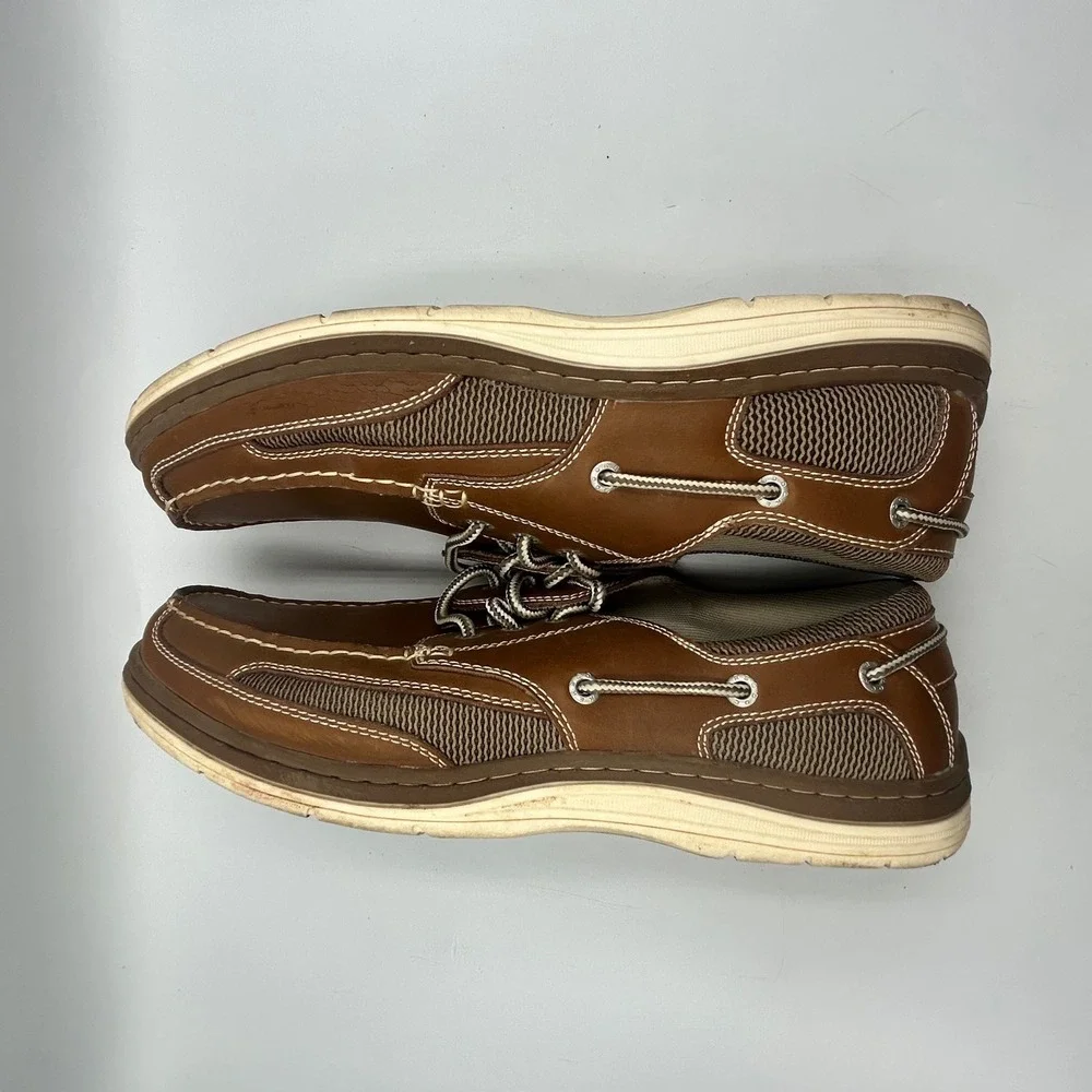 Dockers Castaway Boat Shoes Brown Mens 10.5M Leather Mesh Memory Foam EUC